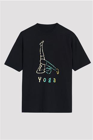 Yoga Baskılı Unisex Siyah Oversize Tişört