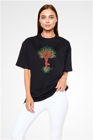 Yoga Baskılı Unisex Siyah Oversize Tişört
