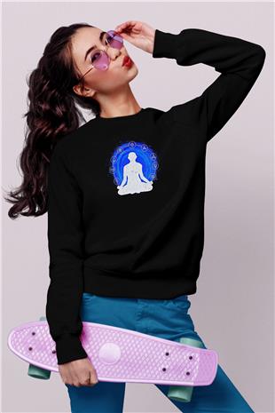 Yoga Baskılı Unisex Siyah Sweatshirt