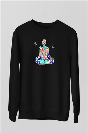 Yoga Baskılı Unisex Siyah Sweatshirt