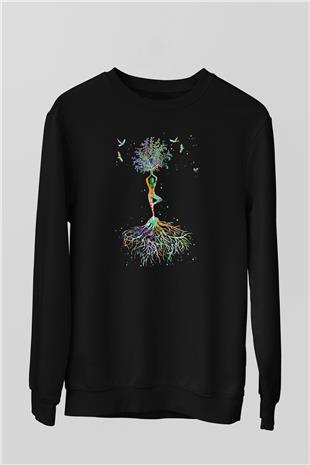 Yoga Baskılı Unisex Siyah Sweatshirt