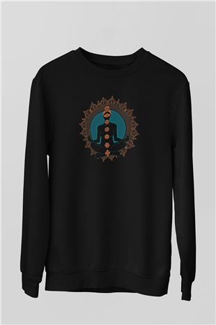Yoga Baskılı Unisex Siyah Sweatshirt