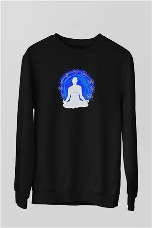 Yoga Baskılı Unisex Siyah Sweatshirt