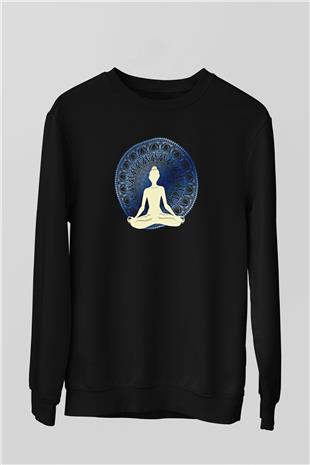 Yoga Baskılı Unisex Siyah Sweatshirt