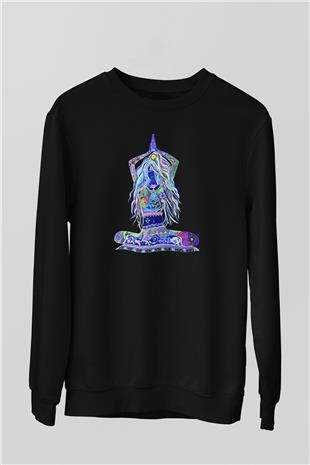 Yoga Baskılı Unisex Siyah Sweatshirt