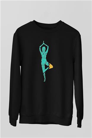 Yoga Baskılı Unisex Siyah Sweatshirt