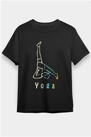 Yoga Baskılı Unisex Siyah Tişört - Tshirt