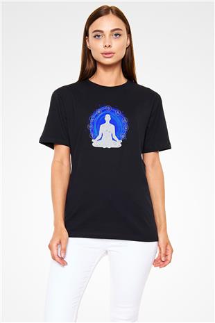 Yoga Baskılı Unisex Siyah Tişört - Tshirt