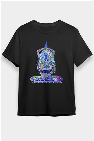 Yoga Baskılı Unisex Siyah Tişört - Tshirt