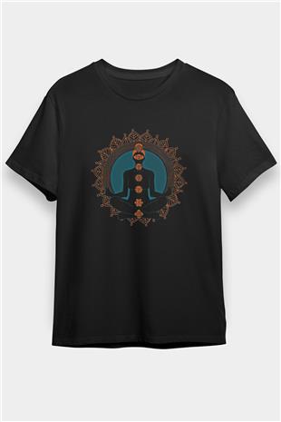 Yoga Baskılı Unisex Siyah Tişört - Tshirt