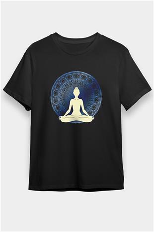 Yoga Baskılı Unisex Siyah Tişört - Tshirt