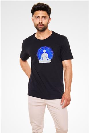 Yoga Baskılı Unisex Siyah Tişört - Tshirt