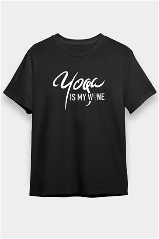 Yoga Baskılı Unisex Siyah Tişört - Tshirt