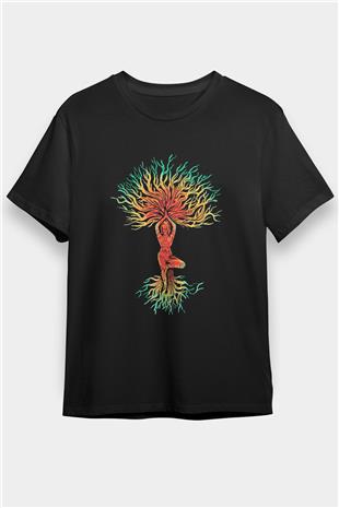 Yoga Baskılı Unisex Siyah Tişört - Tshirt