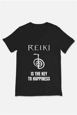 Yoga Baskılı Unisex Siyah V Yaka Tişört