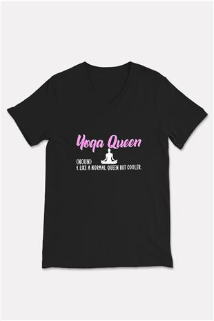 Yoga Baskılı Unisex Siyah V Yaka Tişört