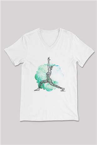 Yoga Baskılı Unisex V Yaka Tişört - Tshirt