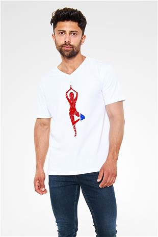 Yoga Baskılı Unisex V Yaka Tişört - Tshirt