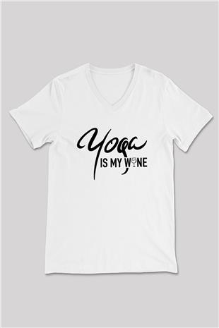 Yoga Baskılı Unisex V Yaka Tişört - Tshirt