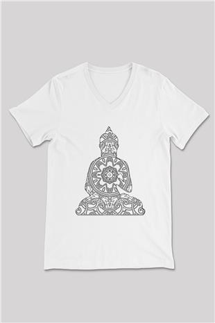Yoga Baskılı Unisex V Yaka Tişört - Tshirt