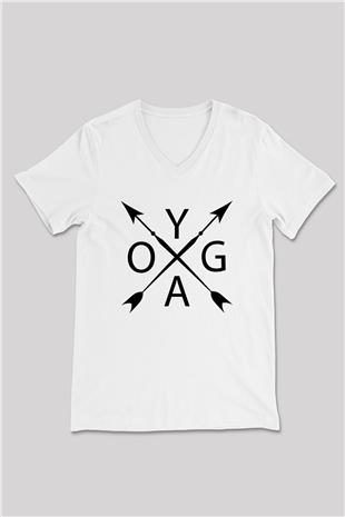 Yoga Baskılı Unisex V Yaka Tişört - Tshirt