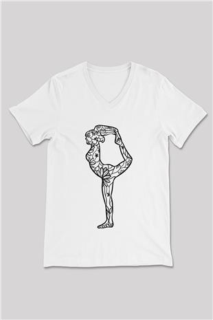 Yoga Baskılı Unisex V Yaka Tişört - Tshirt