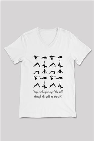 Yoga Baskılı Unisex V Yaka Tişört - Tshirt