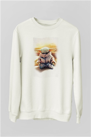 Yoga Yoda Baskılı Unisex Beyaz  Sweatshirt