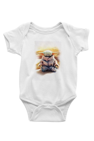 Yoga Yoda BaskılıBeyaz  Bebek Body - Zıbın
