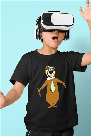 Yogi Bear Ayı Yogi Baskılı Siyah Unisex Çocuk Tişört