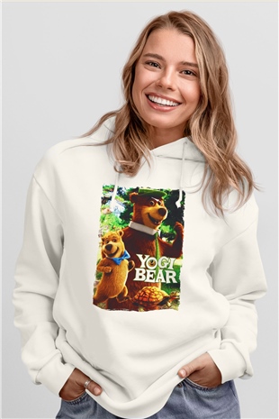 Yogi Bear Ayı Yogi Beyaz Unisex Hoodie