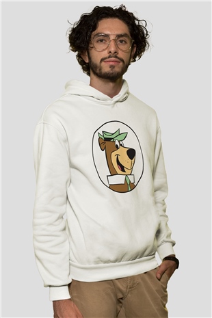 Yogi Bear Ayı Yogi Beyaz Unisex Kapşonlu Sweatshirt