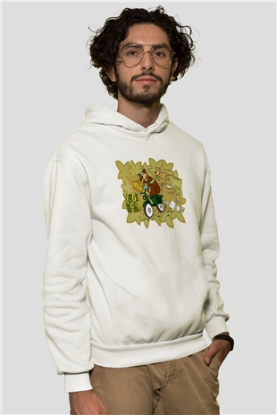 Yogi Bear Ayı Yogi Beyaz Unisex Kapşonlu Sweatshirt