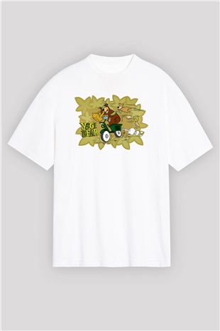 Yogi Bear Ayı Yogi Beyaz Unisex Oversize Tişört
