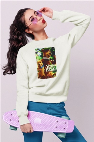 Yogi Bear Ayı Yogi Beyaz Unisex  Sweatshirt