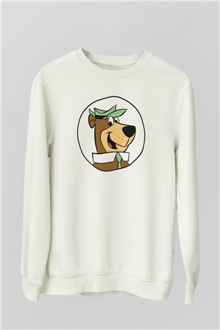 Yogi Bear Ayı Yogi Beyaz Unisex Sweatshirt
