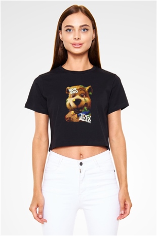 Yogi Bear Ayı Yogi Siyah Crop Top Tişört