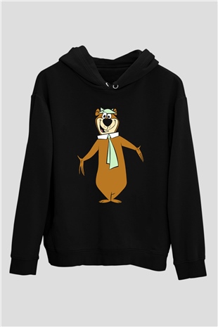 Yogi Bear Ayı Yogi Siyah Unisex Kapüşonlu Sweatshirt