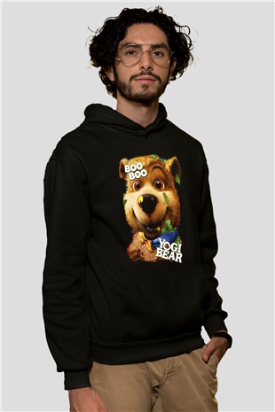 Yogi Bear Ayı Yogi Siyah Unisex Kapüşonlu Sweatshirt