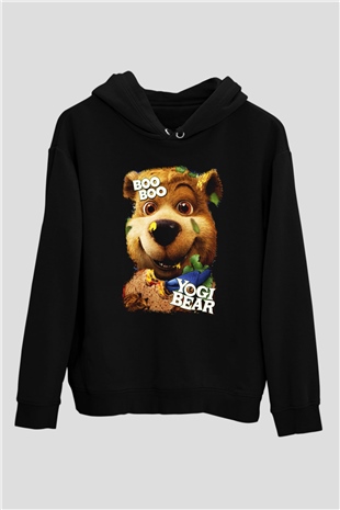 Yogi Bear Ayı Yogi Siyah Unisex Kapüşonlu Sweatshirt