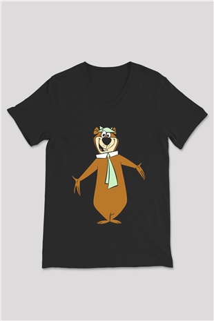 Yogi Bear Ayı Yogi Siyah Unisex V Yaka Tişört