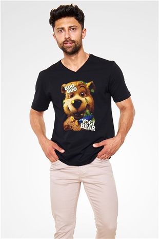 Yogi Bear Ayı Yogi Siyah Unisex V Yaka Tişört