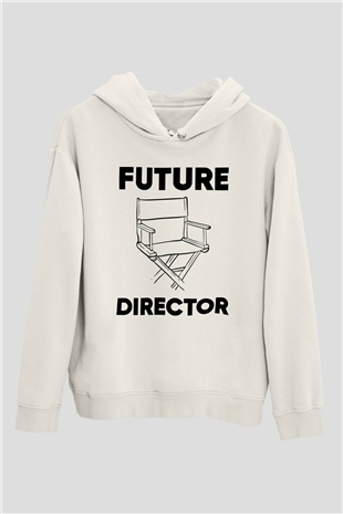 Yönetmen Beyaz Unisex Kapüşonlu Sweatshirt