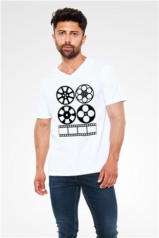 Yönetmen Beyaz Unisex V Yaka Tişört T-Shirt
