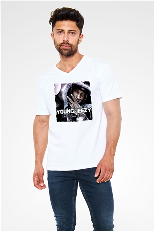 Young Jeezy Beyaz Unisex V Yaka Tişört
