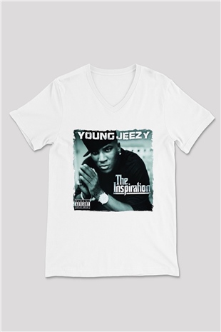 Young Jeezy Beyaz Unisex V Yaka Tişört