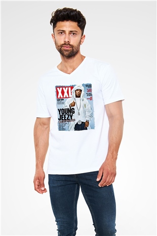 Young Jeezy Beyaz Unisex V Yaka Tişört