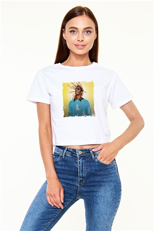 Young Thug Baskılı Beyaz Kadın Crop Top Tişört