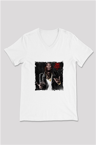 Young Thug Baskılı Beyaz V Yaka Unisex Tişört