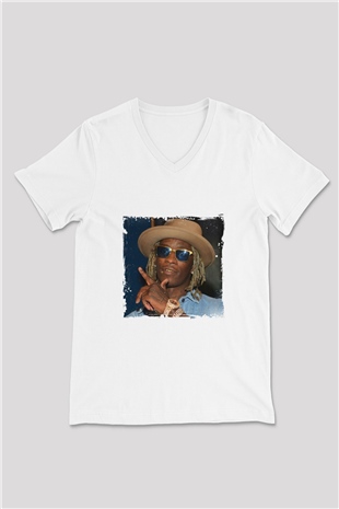 Young Thug Baskılı Beyaz V Yaka Unisex Tişört